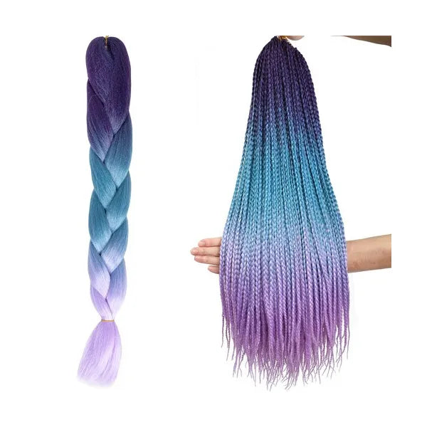 Szintetikus ombre hajfonat kék-lila árnyalatban, 60 cm