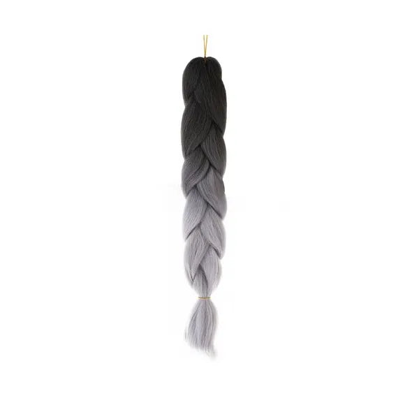 Szintetikus ombre hajfonat, fekete-szürke, 60 cm, hőálló
