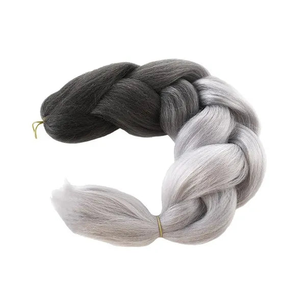 Szintetikus ombre hajfonat, fekete-szürke, 60 cm, hőálló