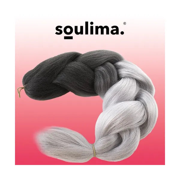 Szintetikus ombre hajfonat, fekete-szürke, 60 cm, hőálló