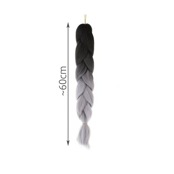 Szintetikus ombre hajfonat, fekete-szürke, 60 cm, hőálló