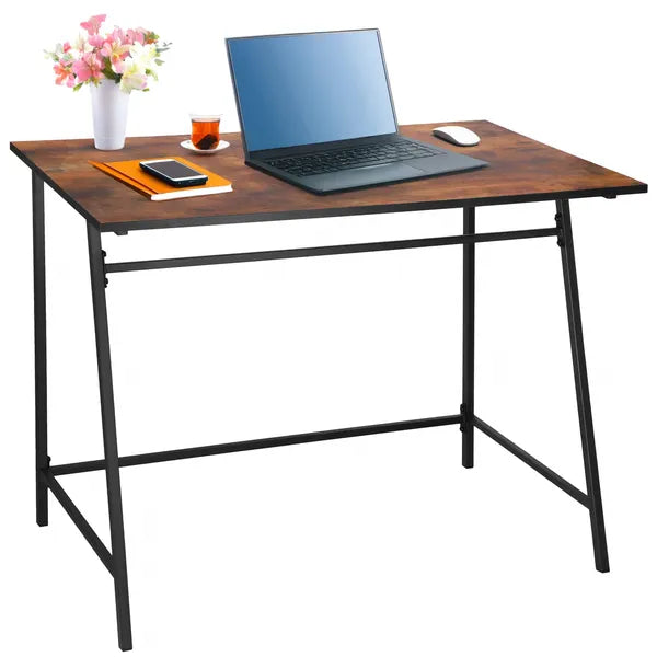 Springos asztal 100×50×76 cm, barna laminált lap, fekete acél váz