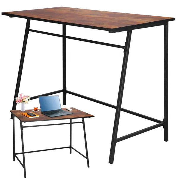 Springos asztal 100×50×76 cm, barna laminált lap, fekete acél váz