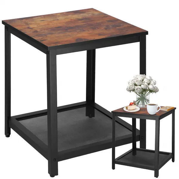 Fekete–barna fém- és laminált kávézóasztal, 55×45×45 cm, 75 kg teherbírás