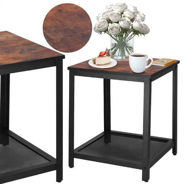 Fekete–barna fém- és laminált kávézóasztal, 55×45×45 cm, 75 kg teherbírás