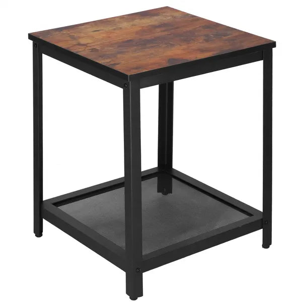 Fekete–barna fém- és laminált kávézóasztal, 55×45×45 cm, 75 kg teherbírás