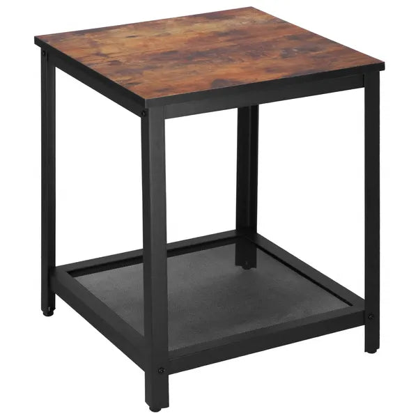 Fekete–barna fém- és laminált kávézóasztal, 55×45×45 cm, 75 kg teherbírás