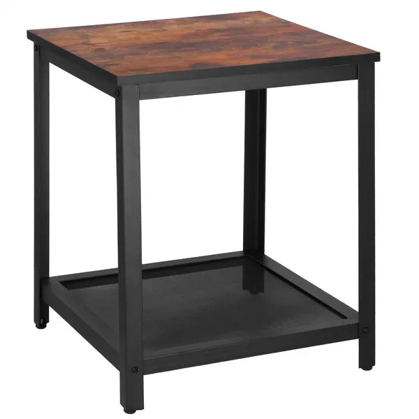 Fekete–barna fém- és laminált kávézóasztal, 55×45×45 cm, 75 kg teherbírás