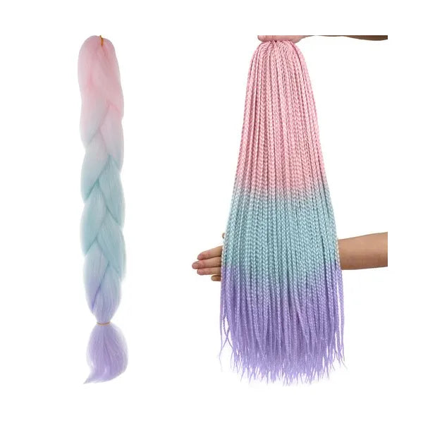 Ombre szintetikus hajfonat 60 cm – rózsaszín/fehér/lila, hőálló