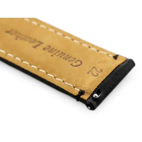 Fekete természetes bőr óraszíj, 22 mm, ezüst csat, W89