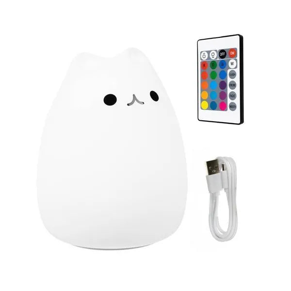 LED cicás éjszakai lámpa, szilikon, 16 szín & 4 fényerő, USB tölthető