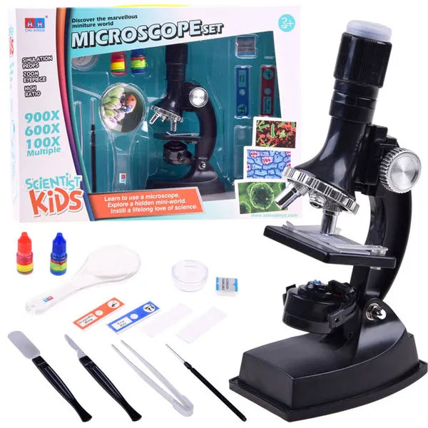 Gyermek mikroszkóp készlet 100x/600x/900x nagyítással, LED, kiegészítőkkel