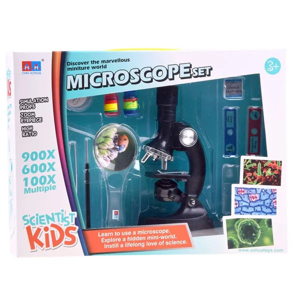 Gyermek mikroszkóp készlet 100x/600x/900x nagyítással, LED, kiegészítőkkel
