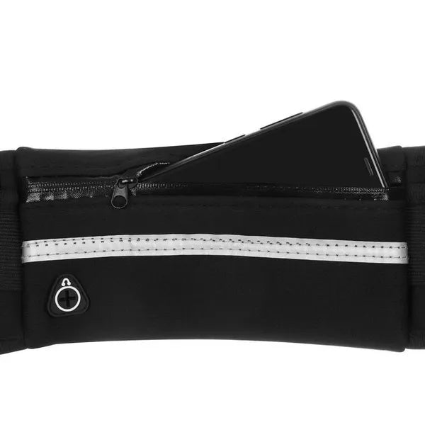 Fekete futóövtáska, neoprene, 3 zsebes, fényvisszaverő csíkkal, 70–130 cm