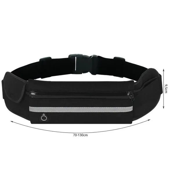 Fekete futóövtáska, neoprene, 3 zsebes, fényvisszaverő csíkkal, 70–130 cm
