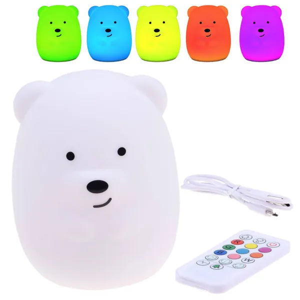 Szilikon LED mackó éjjeli lámpa USB-töltéssel, 9 szín, távirányító