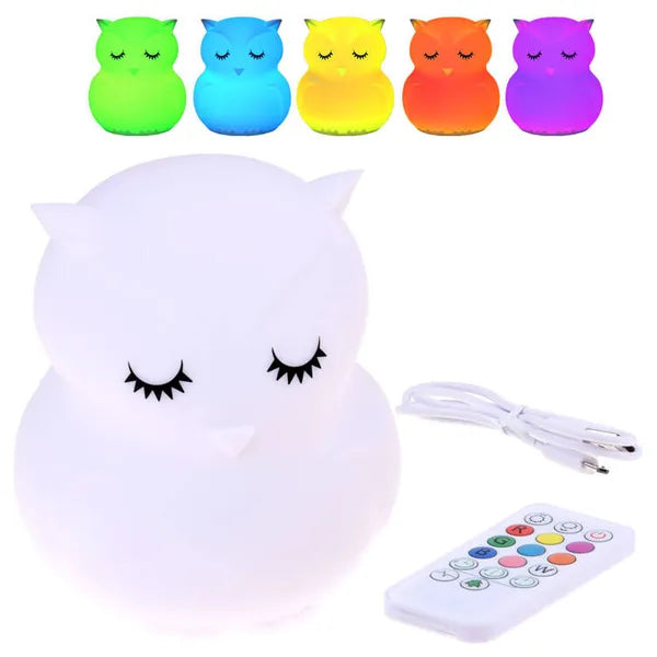 Bagoly szilikon LED éjjeli lámpa távirányítóval, USB-töltés