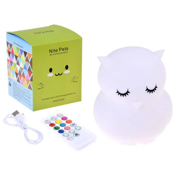 Bagoly szilikon LED éjjeli lámpa távirányítóval, USB-töltés