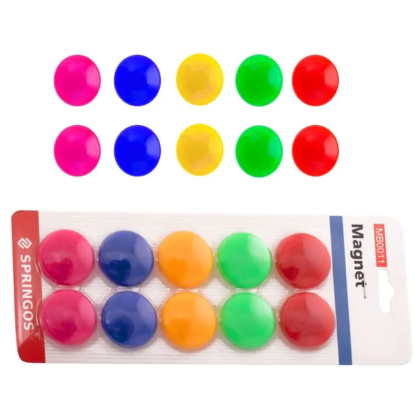 Színes táblai mágneskészlet 10 db, 30 mm átmérő