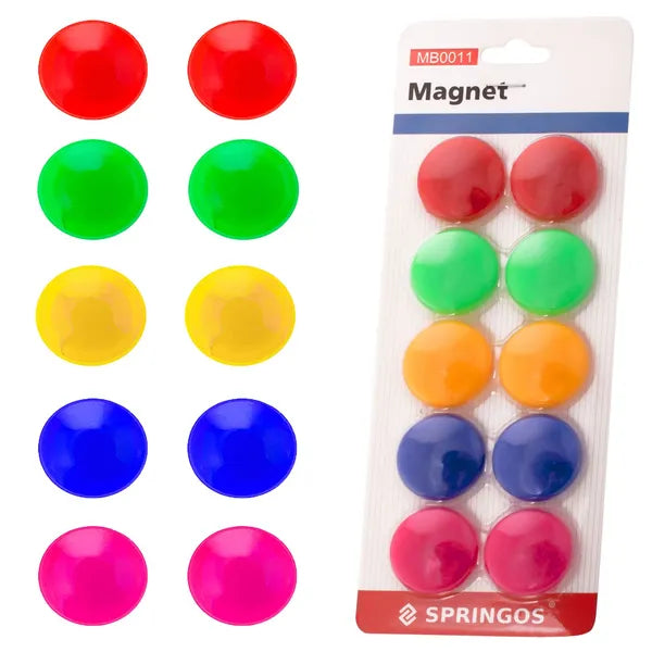 Színes táblai mágneskészlet 10 db, 30 mm átmérő