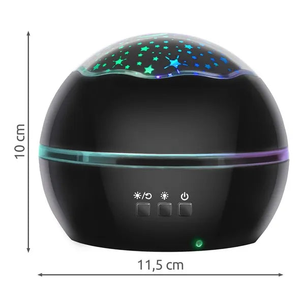 Fekete forgó éjszakai lámpa csillagos/óceáni projektorral, 4 LED szín, USB/AAA