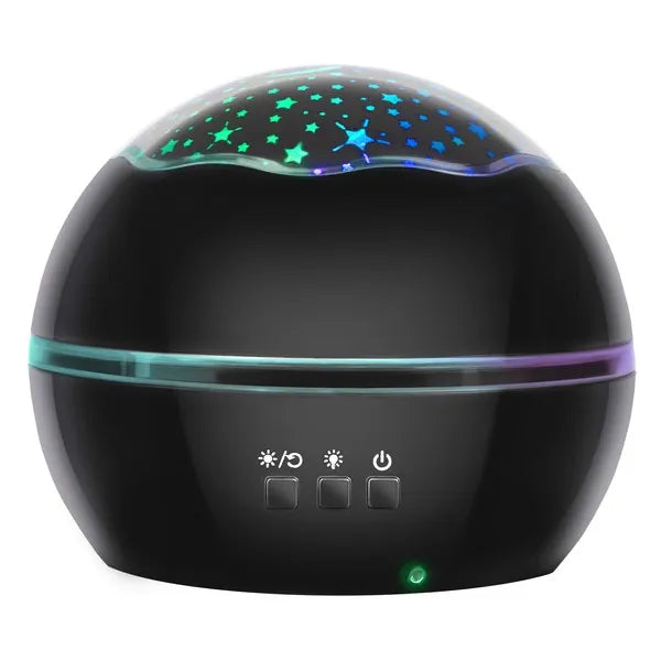 Fekete forgó éjszakai lámpa csillagos/óceáni projektorral, 4 LED szín, USB/AAA