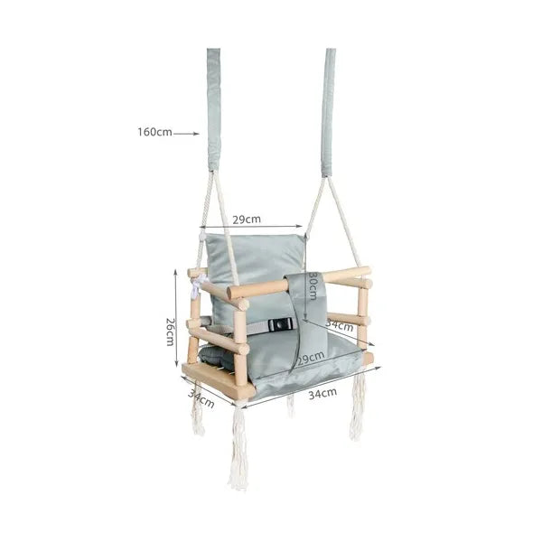 Szürke Cleanaboo® babahinta, fenyőfa keret, 12 hó+, 25 kg