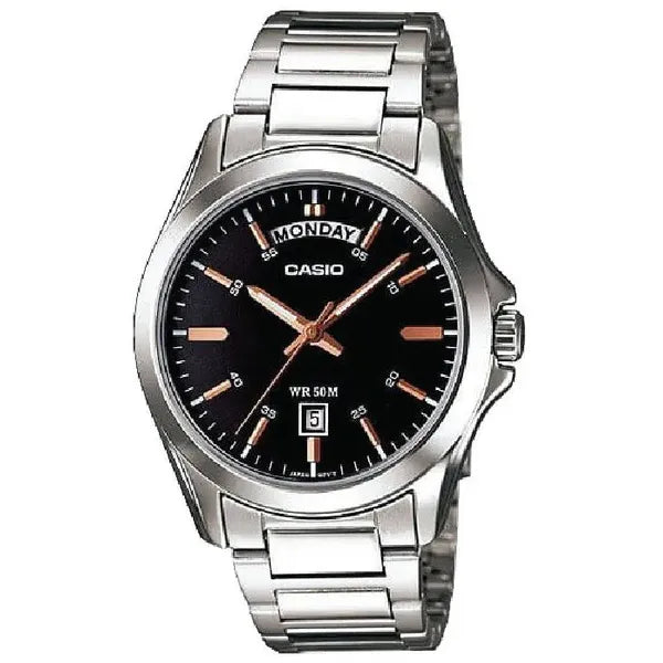 Casio férfi kvarcóra fekete számlap ezüst tok wr50 dátumfunkcióval