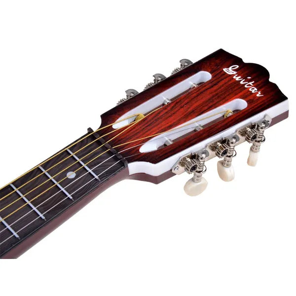 Gyermek műanyag gitár, 6 húr, 68 cm, pengetővel – natúr barna