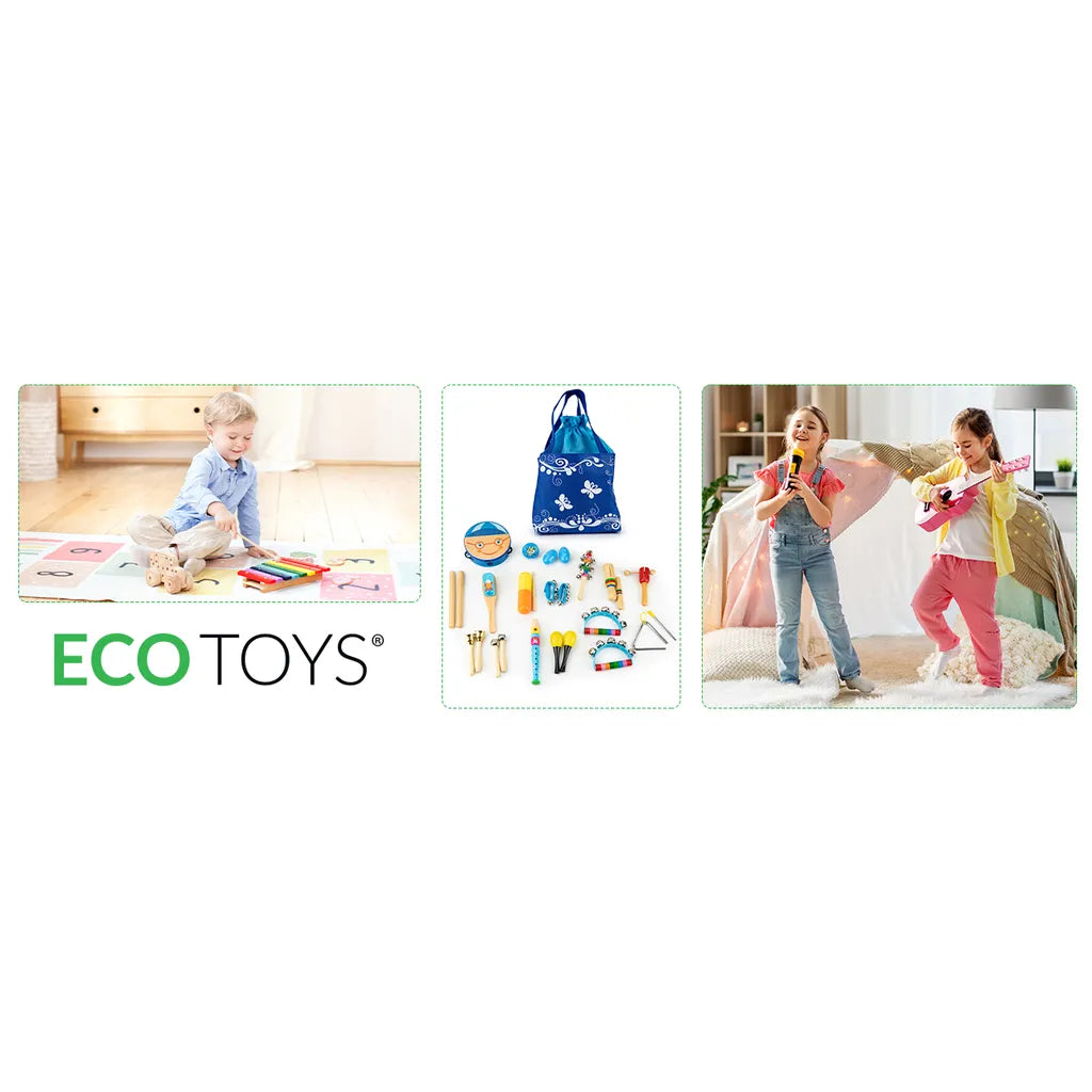 ECOTOYS 16 db-os hangszer készlet tárolózsákkal, színes