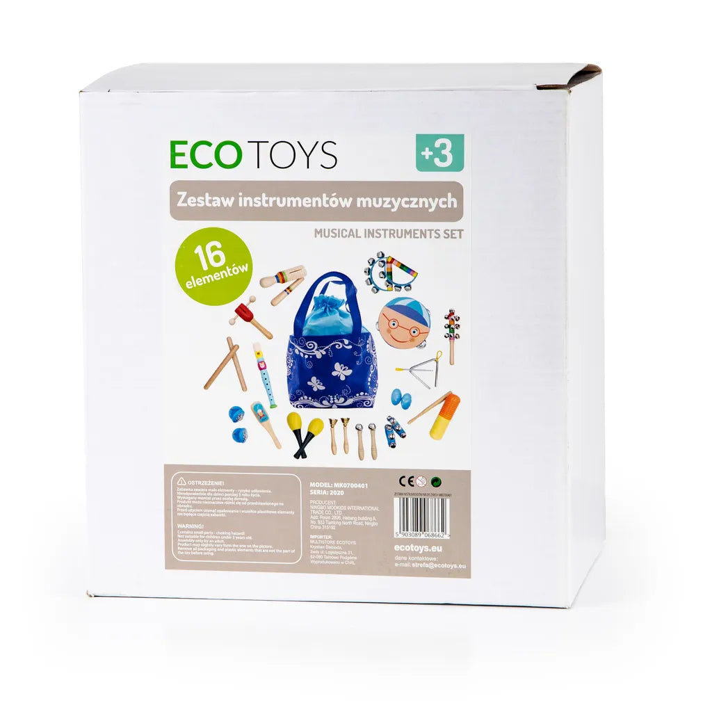 ECOTOYS 16 db-os hangszer készlet tárolózsákkal, színes