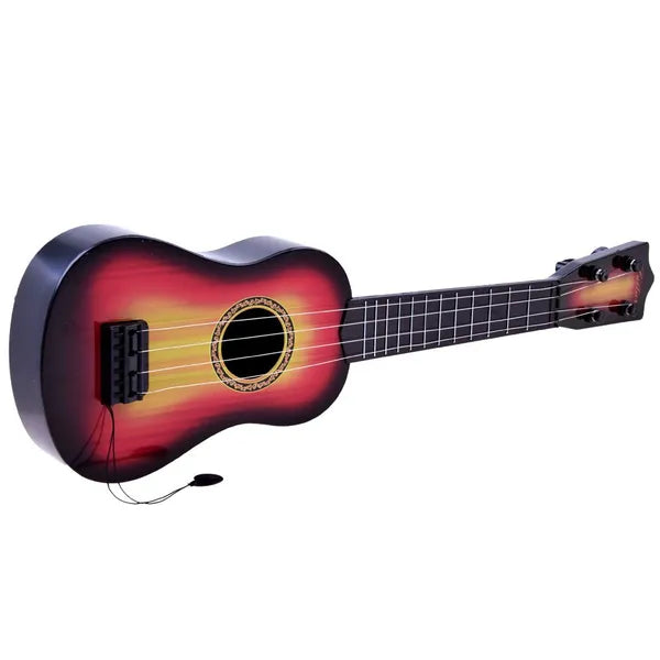 Gyerek műanyag játékgitár 54 cm-es, 4 fém húros, fa hatással