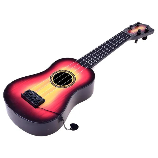 Gyerek műanyag játékgitár 54 cm-es, 4 fém húros, fa hatással