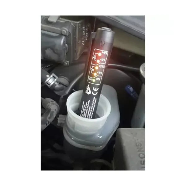 Fékolaj-tesztelő toll, 5 LED-es, pontos mérés, AAA elemes, 15 cm, fekete