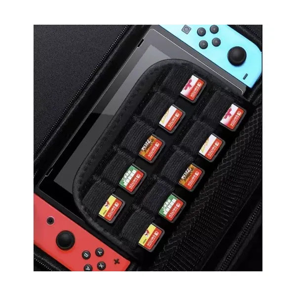 Merev EVA hordtáska Nintendo Switch konzolhoz, fekete/piros, 27×13,5×5,5 cm