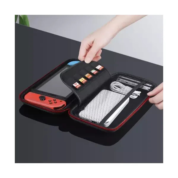Merev EVA hordtáska Nintendo Switch konzolhoz, fekete/piros, 27×13,5×5,5 cm