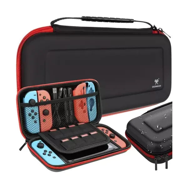 Merev EVA hordtáska Nintendo Switch konzolhoz, fekete/piros, 27×13,5×5,5 cm