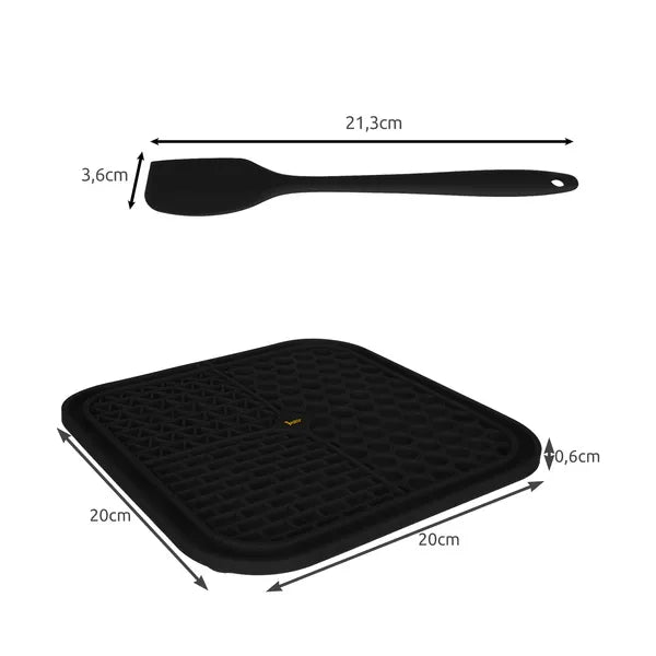 Fekete szilikon antistressz nyalogató kutya etető-alátét, csúszásgátló, 20×20 cm