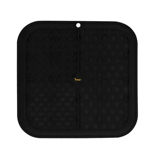 Fekete szilikon antistressz nyalogató kutya etető-alátét, csúszásgátló, 20×20 cm