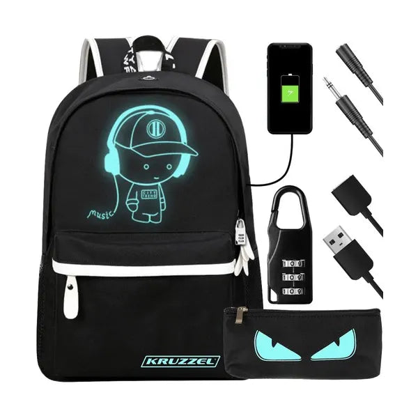 Fényvisszaverő, vízálló USB-s hátizsák 19 l, fejhallgató kimenettel