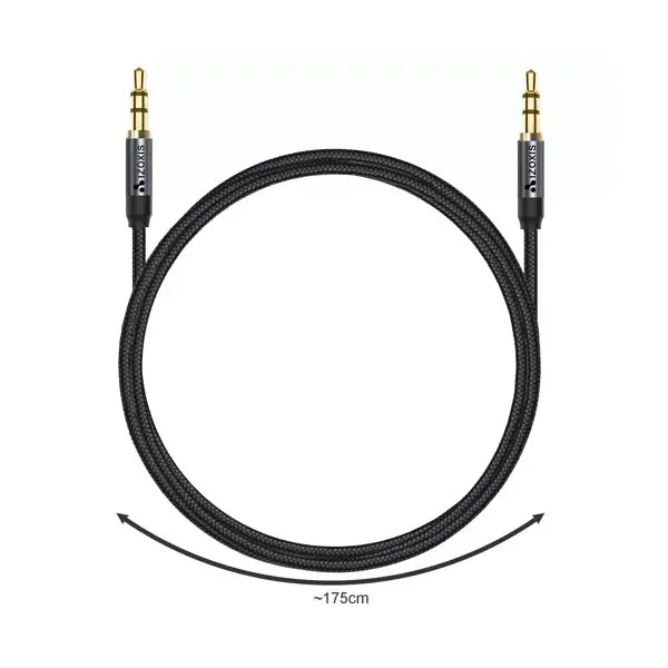 3,5 mm jack–jack sztereó audio kábel, 1,75 m, aranyozott, fonott nylon