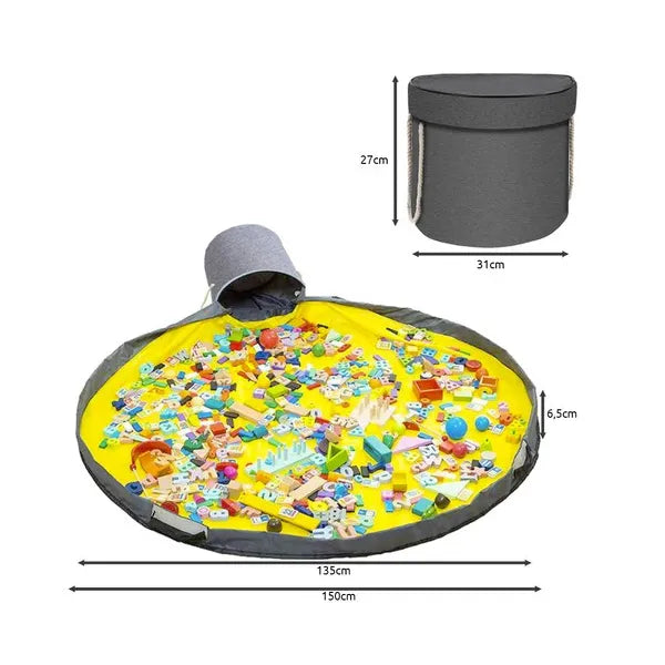 2 az 1-ben játéktároló kosár játékszőnyeggel, 20 l, szürke–sárga