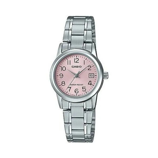 Casio női rózsaszín kvarc óra ezüst karkötővel