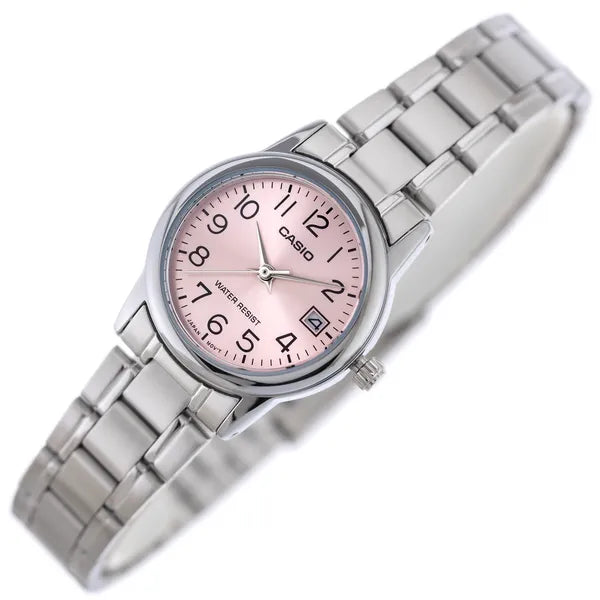 Casio női rózsaszín kvarc óra ezüst karkötővel