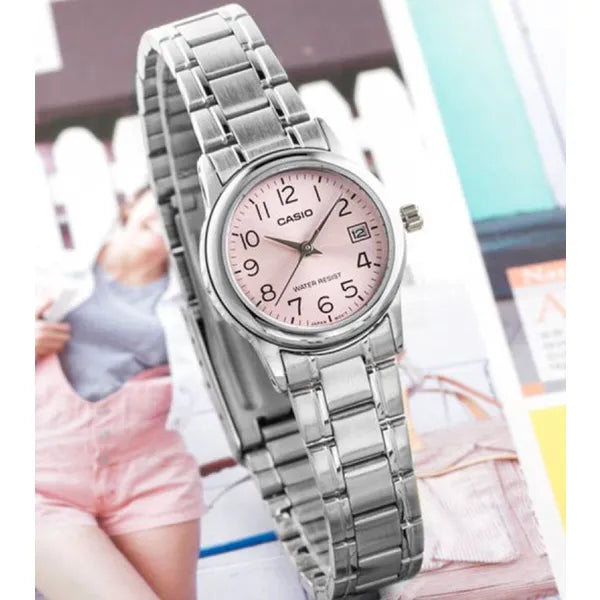 Casio női rózsaszín kvarc óra ezüst karkötővel