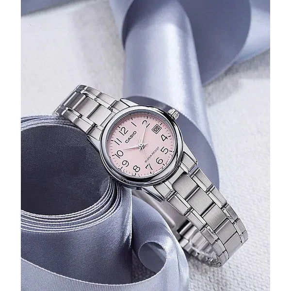 Casio női rózsaszín kvarc óra ezüst karkötővel