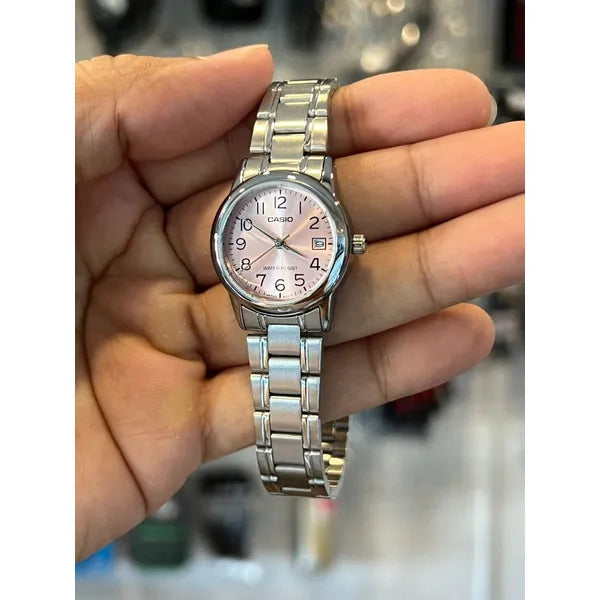 Casio női rózsaszín kvarc óra ezüst karkötővel