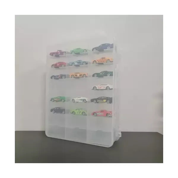 Átlátszó hordozható autós vitrines koffer, 46 rekesszel, PP, 33×25×8,5 cm