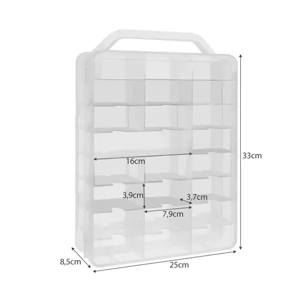 Átlátszó hordozható autós vitrines koffer, 46 rekesszel, PP, 33×25×8,5 cm