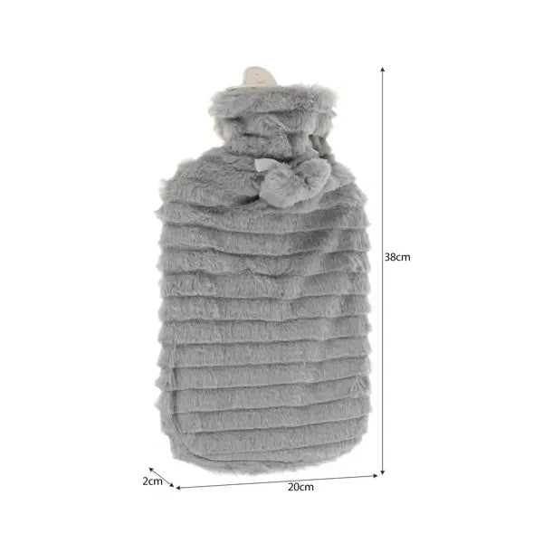 Plüss huzatos melegvizes gumi palack 2 l, szürke/beige, szivárgásmentes